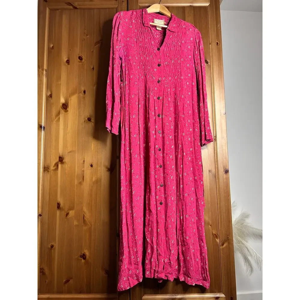 April Cornell Button Front Midi Dress Women’s Medium Cottagecore Prairie Modest - Picture 2 of 11